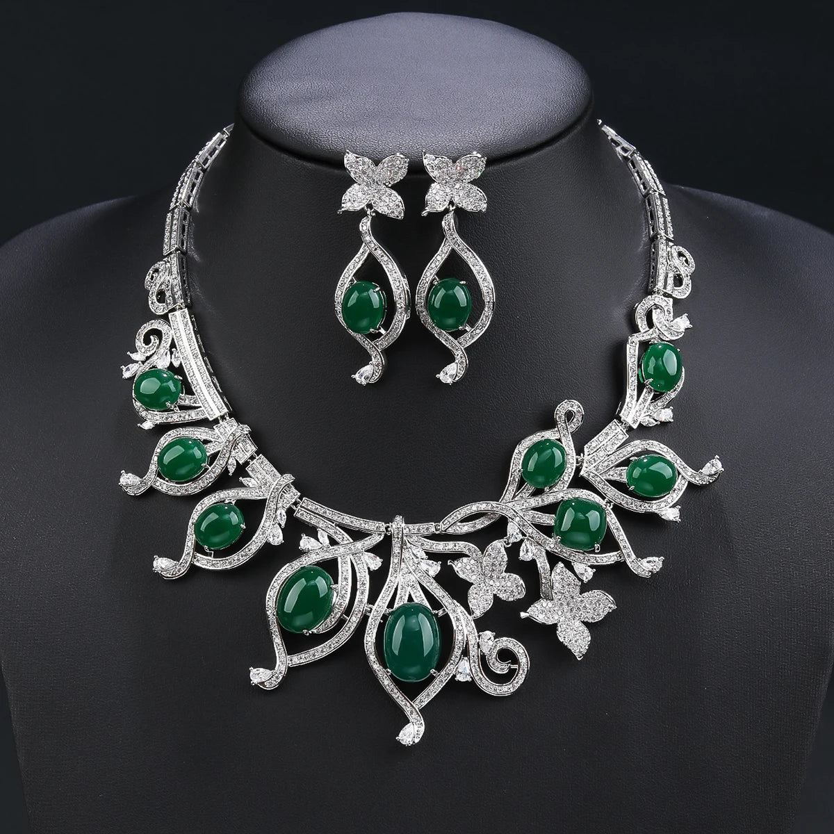 Luxury Cubic Zirconia Bridal Wedding Jewelry Set Ladies Party Leaves Necklace Earrings Set  CN11327